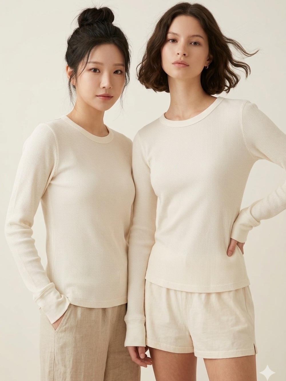 Brandy Melville Ivory Ribbed Crewneck Long Sleeve Top